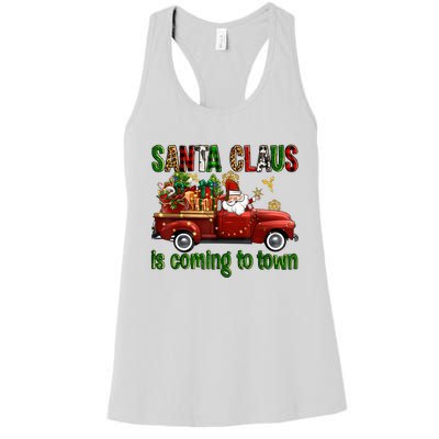 Christmas Santa Claus Is Coming To Town Xmas Red Truck Pjs Women's Racerback Tank