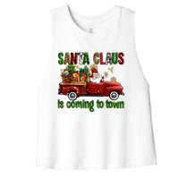 Christmas Santa Claus Is Coming To Town Xmas Red Truck Pjs Women's Racerback Cropped Tank