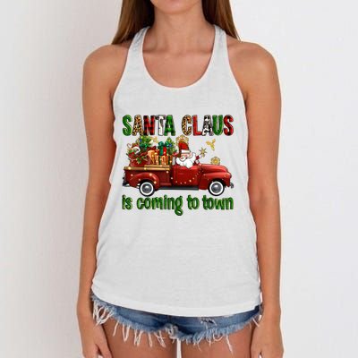 Christmas Santa Claus Is Coming To Town Xmas Red Truck Pjs Women's Knotted Racerback Tank