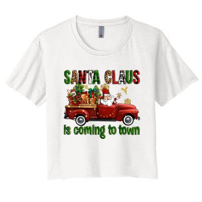 Christmas Santa Claus Is Coming To Town Xmas Red Truck Pjs Women's Crop Top Tee