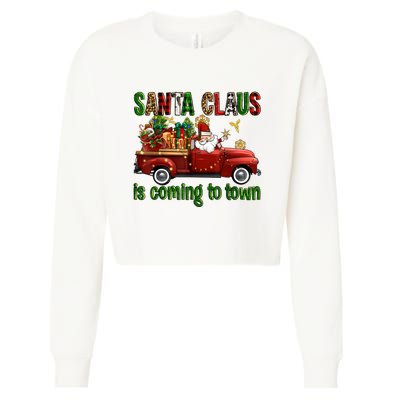 Christmas Santa Claus Is Coming To Town Xmas Red Truck Pjs Cropped Pullover Crew