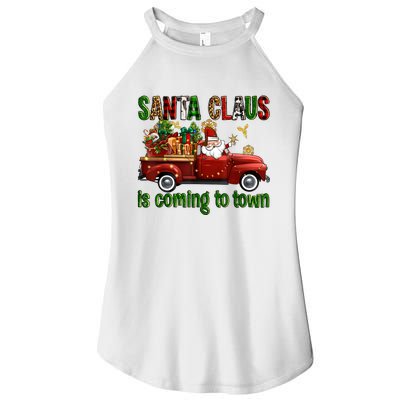 Christmas Santa Claus Is Coming To Town Xmas Red Truck Pjs Women's Perfect Tri Rocker Tank