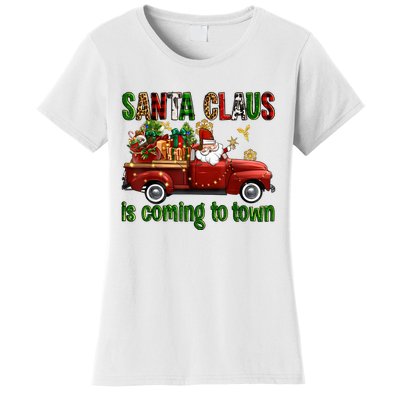 Christmas Santa Claus Is Coming To Town Xmas Red Truck Pjs Women's T-Shirt