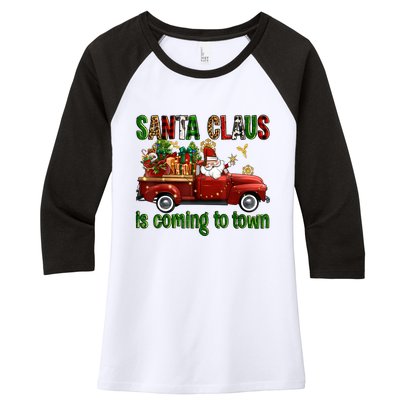 Christmas Santa Claus Is Coming To Town Xmas Red Truck Pjs Women's Tri-Blend 3/4-Sleeve Raglan Shirt