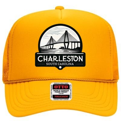 Charleston South Carolina Ravenel Bridge Skyline High Crown Mesh Back Trucker Hat