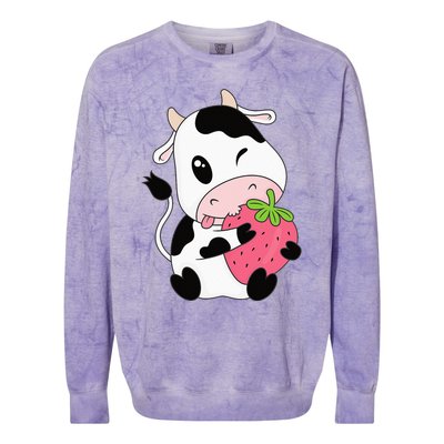 Cute Strawberry Cow Print Kawaii Aesthetic Animal Colorblast Crewneck Sweatshirt