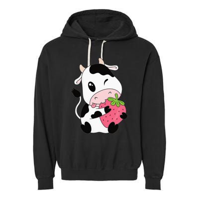 Cute Strawberry Cow Print Kawaii Aesthetic Animal Garment-Dyed Fleece Hoodie