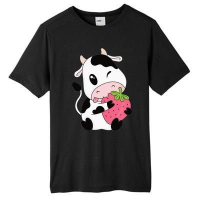 Cute Strawberry Cow Print Kawaii Aesthetic Animal Tall Fusion ChromaSoft Performance T-Shirt