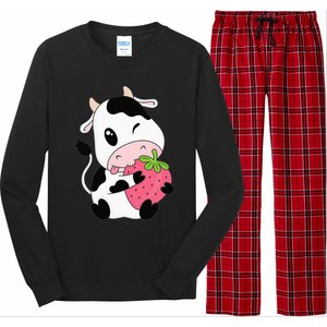 Cute Strawberry Cow Print Kawaii Aesthetic Animal Long Sleeve Pajama Set