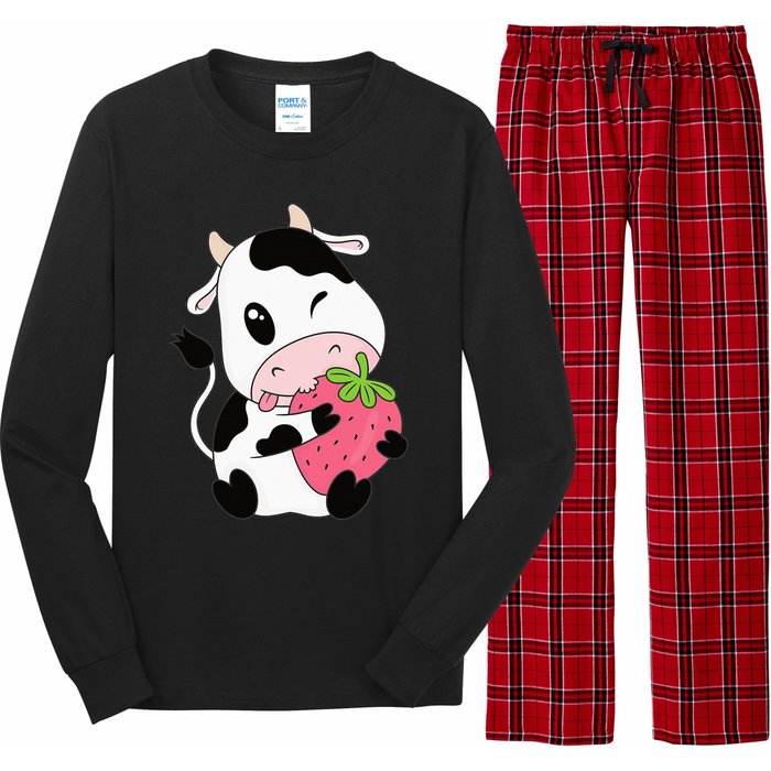 Cute Strawberry Cow Print Kawaii Aesthetic Animal Long Sleeve Pajama Set