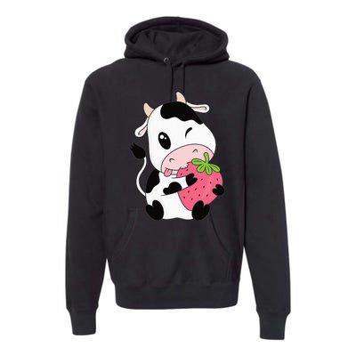 Cute Strawberry Cow Print Kawaii Aesthetic Animal Premium Hoodie