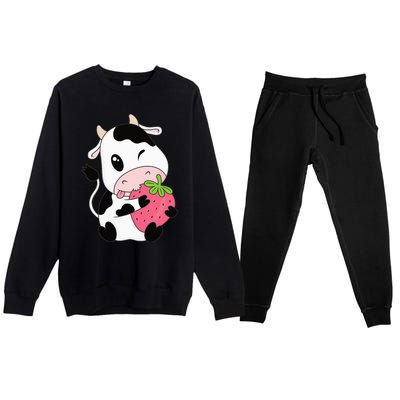 Cute Strawberry Cow Print Kawaii Aesthetic Animal Premium Crewneck Sweatsuit Set