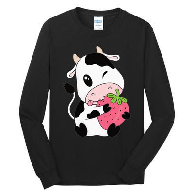 Cute Strawberry Cow Print Kawaii Aesthetic Animal Tall Long Sleeve T-Shirt