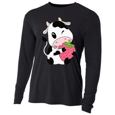 Cute Strawberry Cow Print Kawaii Aesthetic Animal Cooling Performance Long Sleeve Crew