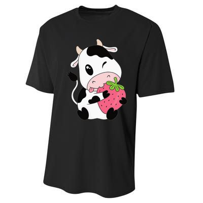 Cute Strawberry Cow Print Kawaii Aesthetic Animal Performance Sprint T-Shirt