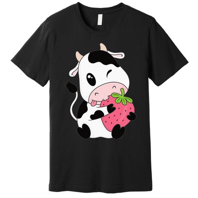 Cute Strawberry Cow Print Kawaii Aesthetic Animal Premium T-Shirt