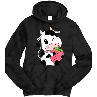 Cute Strawberry Cow Print Kawaii Aesthetic Animal Tie Dye Hoodie