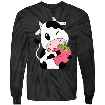 Cute Strawberry Cow Print Kawaii Aesthetic Animal Tie-Dye Long Sleeve Shirt