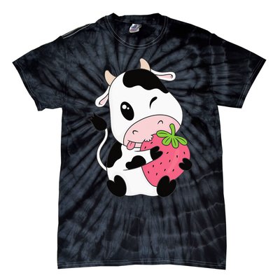 Cute Strawberry Cow Print Kawaii Aesthetic Animal Tie-Dye T-Shirt