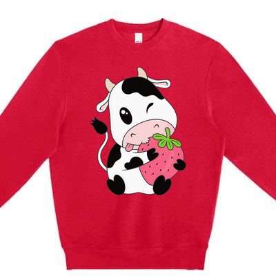 Cute Strawberry Cow Print Kawaii Aesthetic Animal Premium Crewneck Sweatshirt