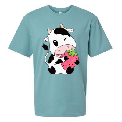 Cute Strawberry Cow Print Kawaii Aesthetic Animal Sueded Cloud Jersey T-Shirt