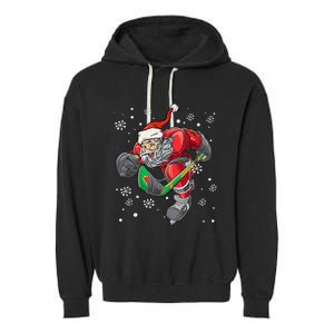 Christmas Santa Claus Player Ice Hockey Funny Garment-Dyed Fleece Hoodie