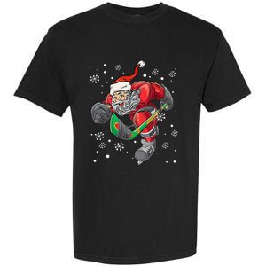 Christmas Santa Claus Player Ice Hockey Funny Garment-Dyed Heavyweight T-Shirt