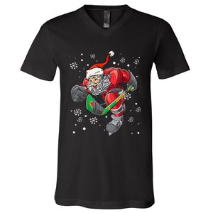 Christmas Santa Claus Player Ice Hockey Funny V-Neck T-Shirt