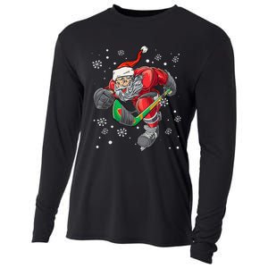 Christmas Santa Claus Player Ice Hockey Funny Cooling Performance Long Sleeve Crew