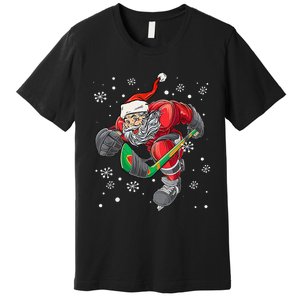 Christmas Santa Claus Player Ice Hockey Funny Premium T-Shirt