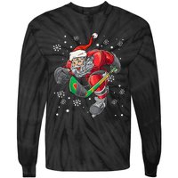 Christmas Santa Claus Player Ice Hockey Funny Tie-Dye Long Sleeve Shirt