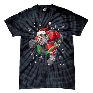 Christmas Santa Claus Player Ice Hockey Funny Tie-Dye T-Shirt