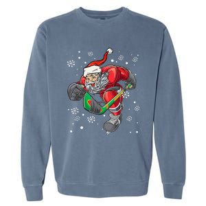 Christmas Santa Claus Player Ice Hockey Funny Garment-Dyed Sweatshirt