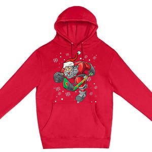 Christmas Santa Claus Player Ice Hockey Funny Premium Pullover Hoodie