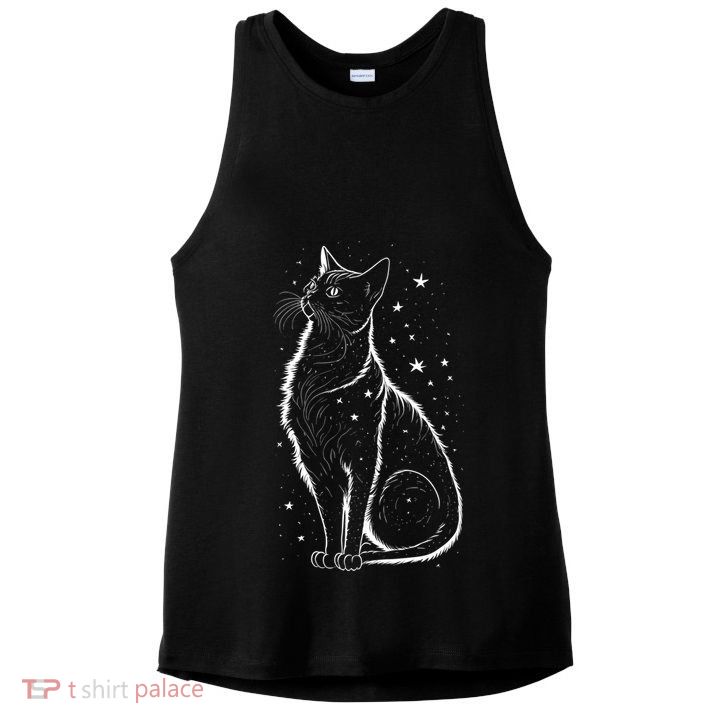 Cat Silhouette Cosmic Galaxy Cat Mom Cat Dad Cat Lover Cool Gift Ladies PosiCharge Tri-Blend Wicking Tank