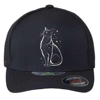 Cat Silhouette Cosmic Galaxy Cat Mom Cat Dad Cat Lover Cool Gift Flexfit Unipanel Trucker Cap
