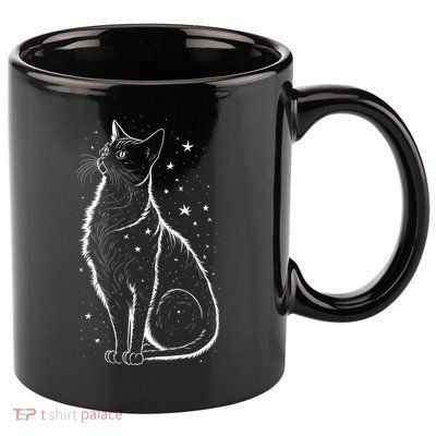 Cat Silhouette Cosmic Galaxy Cat Mom Cat Dad Cat Lover Cool Gift 11oz C Handle Ceramic Mug