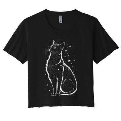 Cat Silhouette Cosmic Galaxy Cat Mom Cat Dad Cat Lover Cool Gift Crop Top