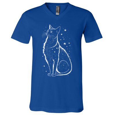 Cat Silhouette Cosmic Galaxy Cat Mom Cat Dad Cat Lover Cool Gift V-Neck T-Shirt
