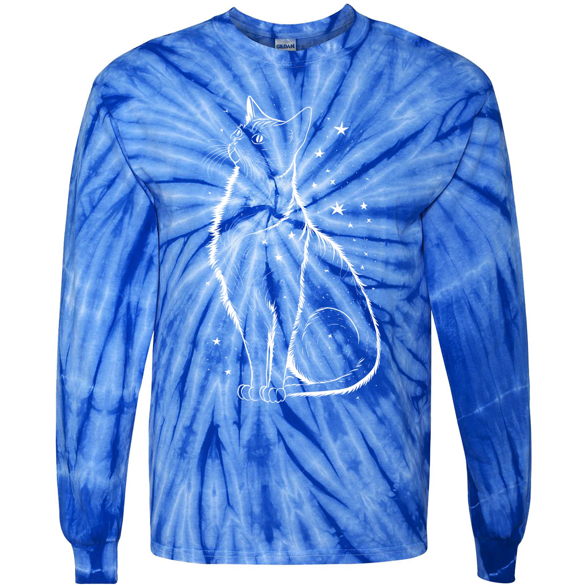 Cat Silhouette Cosmic Galaxy Cat Mom Cat Dad Cat Lover Cool Gift Tie-Dye Long Sleeve Shirt