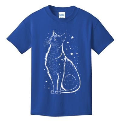 Cat Silhouette Cosmic Galaxy Cat Mom Cat Dad Cat Lover Cool Gift Kids T-Shirt