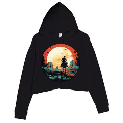 Cool Space Cowboy With Horse Costume Crop Fleece Hoodie