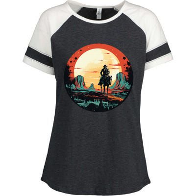 Cool Space Cowboy With Horse Costume Enza Ladies Jersey Colorblock Tee