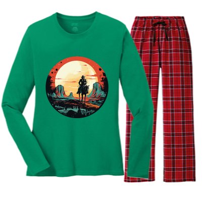 Cool Space Cowboy With Horse Costume Women's Long Sleeve Flannel Pajama Set 