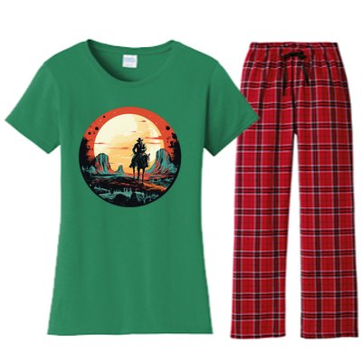 Cool Space Cowboy With Horse Costume Women's Flannel Pajama Set