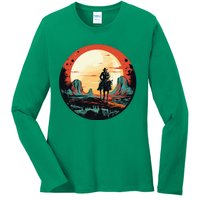 Cool Space Cowboy With Horse Costume Ladies Long Sleeve Shirt