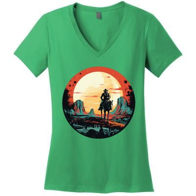 Cool Space Cowboy With Horse Costume Women's V-Neck T-Shirt