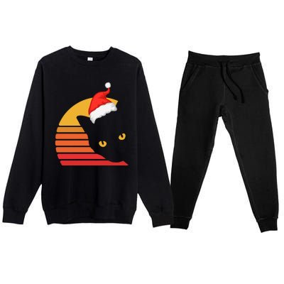 Cat Santa Christmas Retro Kitten Kitty Pet Xmas Pajama Premium Crewneck Sweatsuit Set