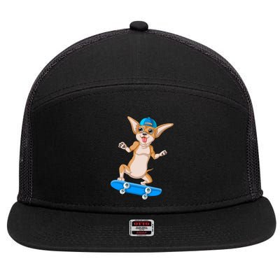 Chihuahua Skateboarding 7 Panel Mesh Trucker Snapback Hat