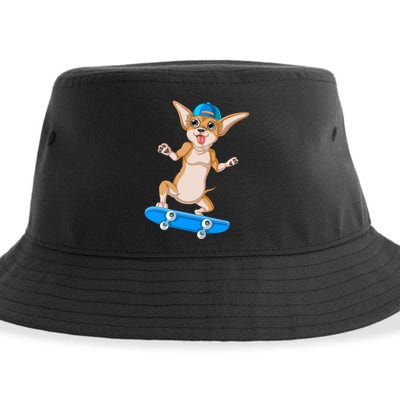 Chihuahua Skateboarding Sustainable Bucket Hat